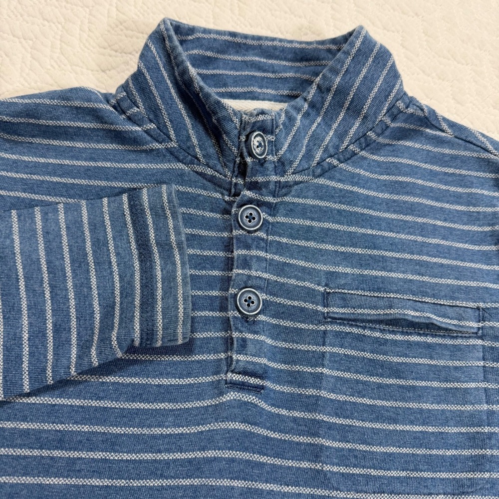 Johnnie-O Hangin Out Boys Size 7 Blue White Stripe Long Sleeve Polo Shirt‎